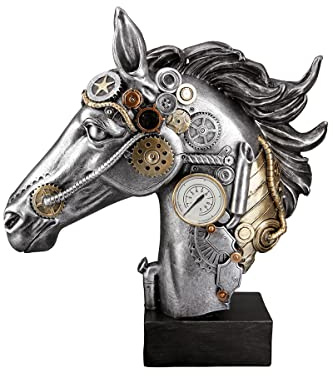 Casablanca Deko Skulptur Figur Steampunk Horse aus Kunstharz - Accessoires Wohnzimmer - Geschenk - Farbe: Silber Kupfer - Höhe 34 cm