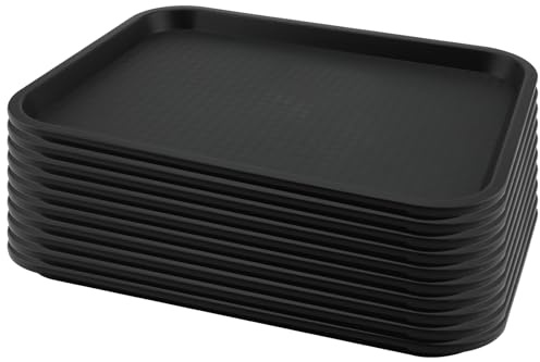 MAHIONG 10 Pack 14x10 Inch Black Fast Food Tray, Large Rectangular Restaurant Serving Trays, Plastic Cafeteria Trays School Lunch Trays