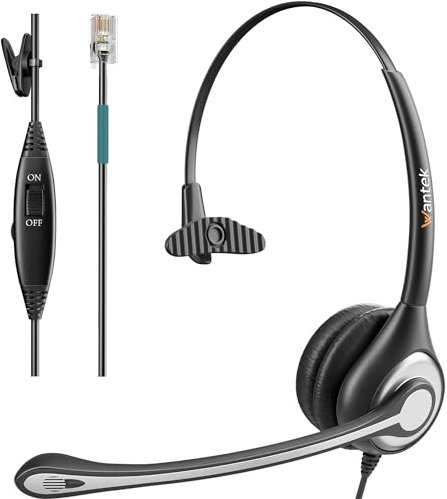 Wantek Telephone Headset Mono with Noise Canceling Microphone for ShoreTel Plantronics Polycom Zultys Toshiba NEC Aspire Dterm Nortel Norstar Meridian Siemens ROLM Packet8 Landline Deskphones
