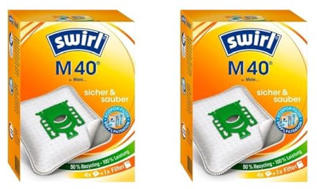 Swirl M 40 EcoPor Staubsaugerbeutel für Miele, Hoover, 4 Beutel (Packung mit 2)