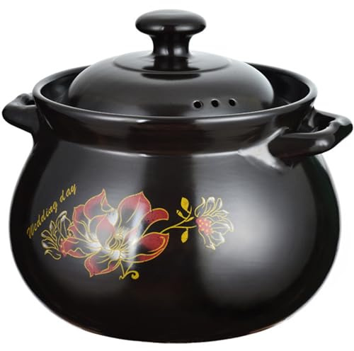 Hgjgwqh Casserole Dish Clay Pot with Lid, Chinese Ceramic Stockpot Stewpot Casserole Cooking Pot Heat Resistant Earthenware Pot Cookware for Cooking Hot Pot Dolsot Bibimbap and Soup,4L