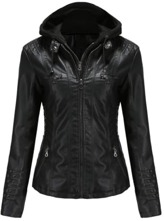RQPYQF Chaqueta de Cuero PU para Mujer, Chaqueta de Motorista Mujer Abrigo Corto de Motociclista Casual Chaqueta Corta de Cuero PU para el Otoño, Primavera WT41 (Negro, L)