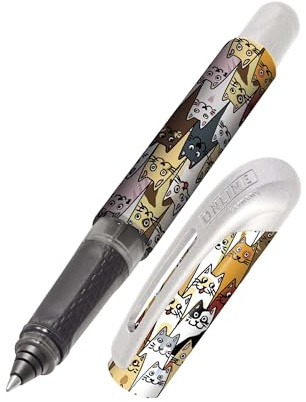 Online Tintenpatronen-Rollerball College Katzen, Stift für Rechtshänder und Linkshänder, ergonomisches Griffstück, hochwertiger Tintenroller, Standard-Tintenpatronen, inkl. Kombipatrone blau