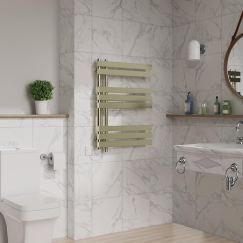 Warmehaus 800x600mm Brushed Brass Designer Bathroom Electric Heated Towel Rail Rad Ladder Radiator Kit 500W