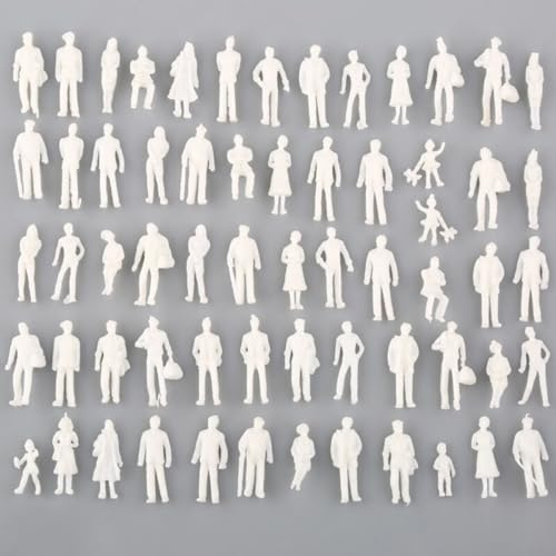 URPIZY 50/100 Stück unlackierte architektonische Modellfiguren im Maßstab 1:75, 25 mm, weiße Modelleisenbahn, Personenfiguren, Passagiere, stehend, kleine Menschen, Figuren für Miniaturszenen (50