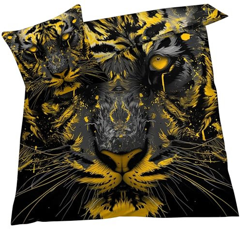 YELDAN Bettwäsche 140x200 Tiger, Tiere Bettbezug, Bettwäsche-Sets 2 teilig, Weich & Bügelfrei Mikrofaser Wendebettwäsche und 1 Kissenbezug 80x80 mit Umschlag