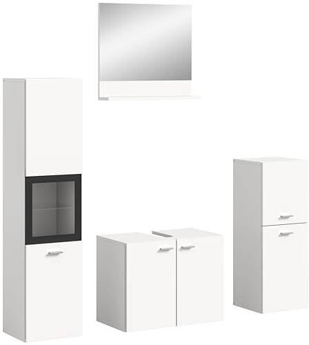 xonox.home - Badkombination Boston/Tampa 4-tlg. Set 137x186x33 cm in weiß und schwarz - Badset Badezimmerkombination Badmöbel - stabile Konstruktion robust und langlebig funktional