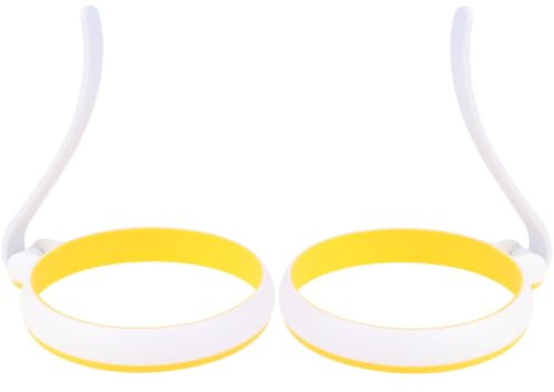 Alipis 2pcs Silicone Egg Ring with Handle, Yellow and White, Round, Non-Stick, Oven Safe, Dishwasher Safe