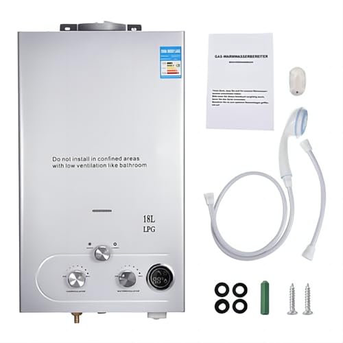 Compact Gas Water Heater, 12L/min Instant LPG Water Heater with LED Display, 24KW, for Showers Home Kitchen Indoor Pet Washing
