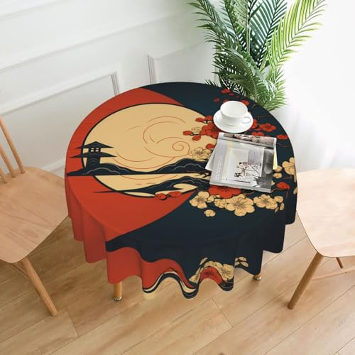 Mantel redondo con flor de ciruelo chino de 60 pulgadas, lavable, para restaurante, picnic, comedor interior y exterior