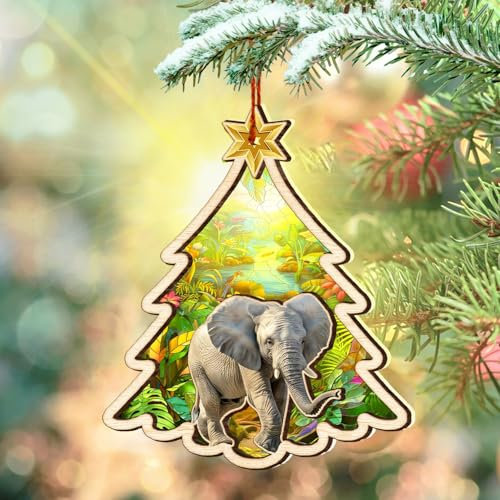 Gifts for Elephant Lovers - Elephant Gifts for Women, Men - Elephant Christmas Decorations - Elephant Ornaments for Christmas Tree - Elephant Suncatcher Ornament Christmas 2024