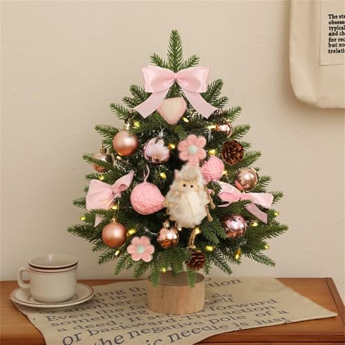 Mini Weihnachtsbaum, Kleiner Weihnachtsbaum, Weihnachtsbaum Klein Beleuchtet, Weihnachtsbaumschmuck Holz Klein KüNstlich GeschmüCkt FüR Weihnachten Deko Mit Sackleinen-Gewichtetem Sockel (#C,60 cm)