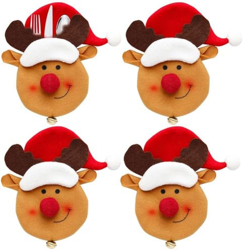 AMOYER 4 Pz Borse per Posate in Tessuto Non Tessuto Coltello Forchetta Stoviglie Tasche Copriposate di Natale Cucina Xmas Party Cena Decor