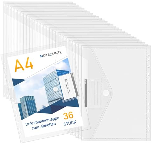 NOTEZMATE Plastic Wallets A4+ Punched Pockets,36 Pack Plastic Poly Pockets,Files Document A4+ with 11 Hole Fit 2/3/4 Ring Binders Folders,Files Folder for Any Filing Easy Organisation