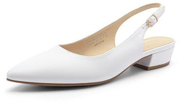 DREAM PAIRS Kitten Slingback Tacchi bassi da donna a punta chiusa punta scarpe da abito da lavoro per feste di nozze comode pompe scarpe, bianco, 37 EU