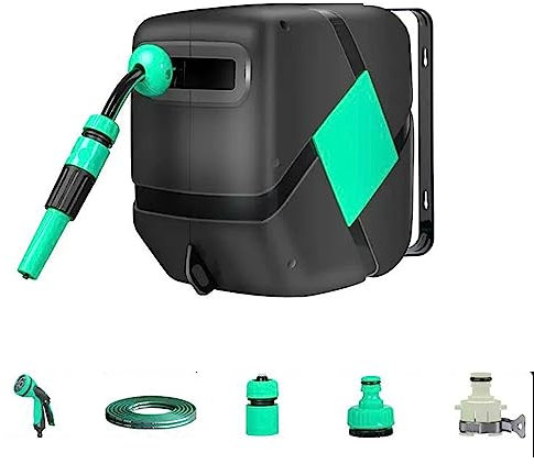 Bewässerungswerkzeuge, Schlauchhalter, 20 m/65 Fuß x 1/2 Zoll, einziehbarer Schlauchaufroller, wandmontierter Gartenschlauchaufroller für hohe Beanspruchung, automatisches Aufrollen, 180-Gra