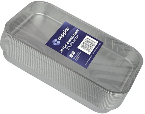 Coppice Strong Aluminium Foil Trays for Baking, BBQ, Roasting & Serving | 31cm x 19cm x 3.5cm | Freezer, Microwave & Oven Safe (20)