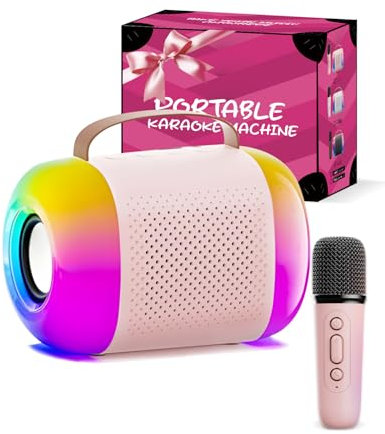 E-SMARTER Mini Karaoke Machine 1 Microphone, Bluetooth 5.3 Kids Karaoke Machines Portable with 4 Dazzling Light Modes & Voice Changer, Boys Girls Toys for 3-12 years old for Kids
