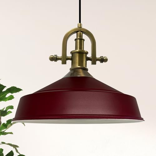 bamyum Asletl-Marine Hängelampe Industrial Vintage Ø40 cm, Küchenlampe Hängend, Wohnzimmerlampe, Pendelleuchte Esstisch Burgenderrot Metall