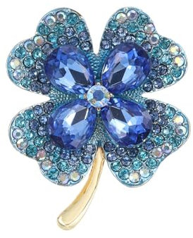 JOZMMZEOOA Vierblättriges Kleeblatt Brosche,Strass Broschen Elegante Damen Broschen Anstecknadeln Brosche im Vintage-Stil Dekorative Nadeln Brosche,für Kleidung Taschen Rucksack Hut(Blau)