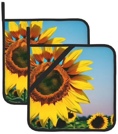YHBLYKXP Set di 2 presine con stampa di girasoli, presina resistente al calore, per barbecue e cottura