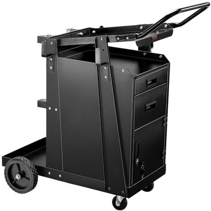 VEVOR Welding Cart, 2 Drawers Welder Cart Heavy Duty with Anti-Theft Lockable Cabinet, 350LBS Static Weight Capacity, 360° Swivel Wheels, Tank Storage Safety Chains for MIG TIG Welder, Plasma Cutter