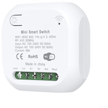 Interruptor inteligente Wifi RF433, control de mini interruptores de luz, interruptor de relé inteligente inalámbrico, interruptor táctil de cable vivo único para aplicación Smart Life (16 A)