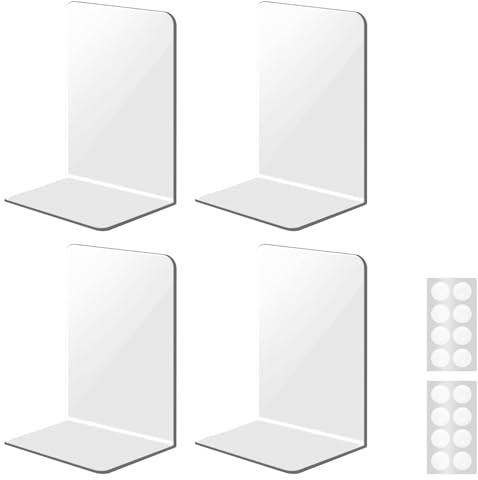 Gsakskdsap 4 Pcs Sujeta Libros Estanteria, 10x10x13 cm Sujetalibros Acrílico Transparente, Antideslizante Resistente Organizador Libros Adecuado para Escritorio, Oficina, Escuela, Biblioteca