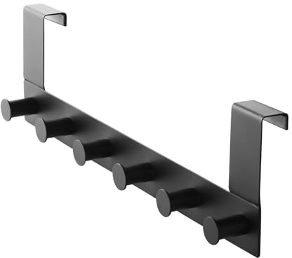 SOTOOLS Türgarderobe CLOTHORACK MF, Schwarz matt, 380 x 110 mm | 6 Haken, für Türen mit Falz, robust und rutschfest, für Bad und Caravan.