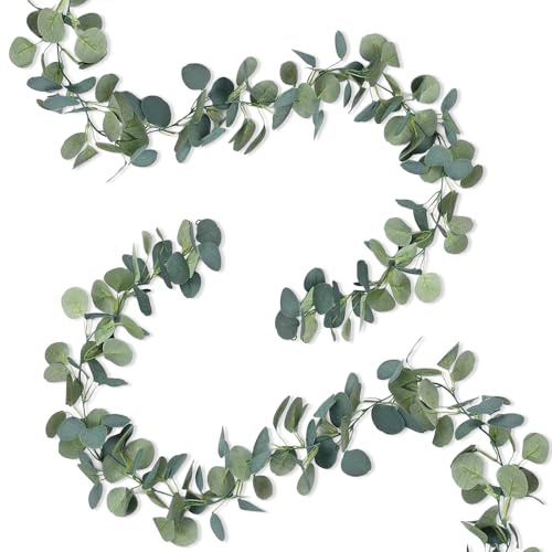 Carreuty 2 Stück Eukalyptus Girlande, 1.8m Grüne Blätter Künstliche Girlande Pflanze Eukalyptus Blätter Deko für Festliche Tafel Dekorieren Blumenschmuck Hintergrund Hochzeit