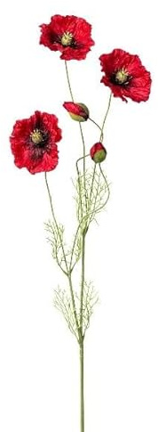 artplants.de Kunststoff Zweig Mohnblume TERNAS, rot, 90cm | Kunst Mohnblumenzweig