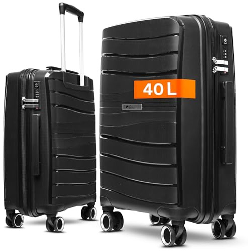 Leon Handgepäck Koffer, passend für Ryanair, mit TSA Schloss, Koffer klein, Handgepäck-Koffer, kleiner Koffer, Koffer & Trolleys, Hartschalenkoffer, Ryanair Handgepäck 55x40x20 leicht (Schwarz, M)