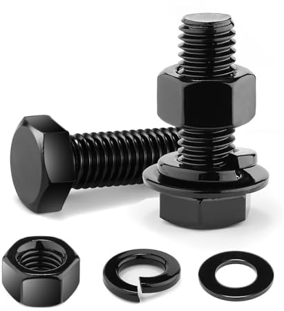 10Pcs M6 x 30mm Hex Head Bolt Screws, Black Oxide 304 Stainless Steel Nuts and Bolts, Flat & Lock Washers, Nuts and Bolts Assortment Kit by Wavanta