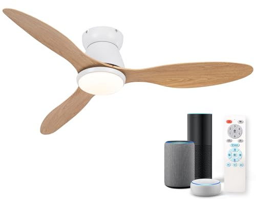 Ventilador de Techo con Luz Inteligente Compatible con Alexa, 106cm Lámparas Ventilador Silencioso, Regulable, 3000lm, Reversible 6 Velocidades, para Dormitorio, Cocina, Salón, Blanco Veta de madera