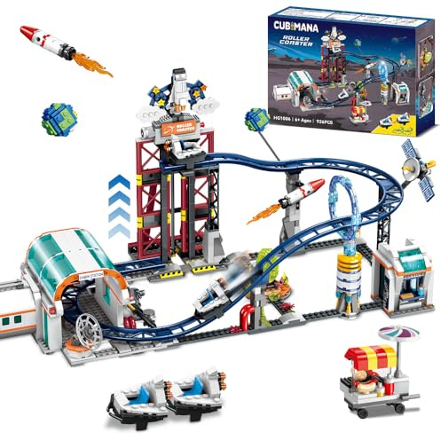 CUBIMANA Jeu de Construction Montagnes Russes spatiales - Jouet Montagnes Russes avec fusée Plateforme élévatrice Satellites 926 pièces Parc d'aventure Spatiale pour Adultes Enfants garçons de 8 à 12