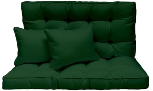 Hollywoodgunga dyna 120 x 50 cm – 2-sitsigt set: sittdyna och ryggkudde – quiltad och tjock vadderad 10 cm – kudde för trädgårdsbänk, pallbänk, balkongbänk och terrass – färg: grön [133]