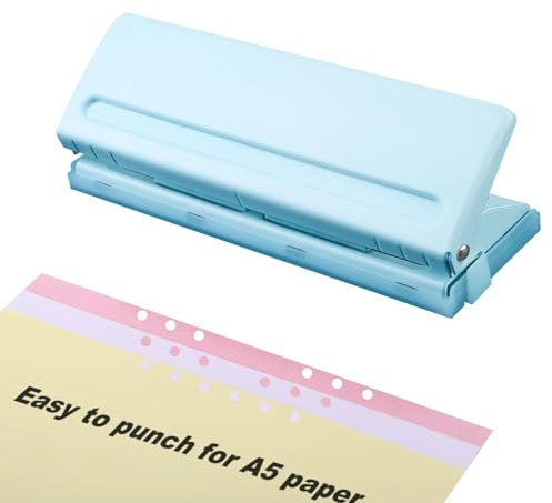 Verstellbarer 6-Loch Locher für Tagesplaner und Persönliche Agenda, Büro Binder Puncher Metall Locher mit Verstellbarem Abstand, Rostfreier Locher für Tagesplaner, Personal, Ringbuch & Binder - Blau