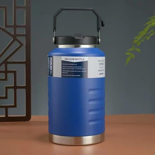 PKRANZYHKAL Botella Agua Acero Inoxidable 2L - Botella Térmica Vacío con Pajita, Mantiene Agua Fría/Caliente 12H, Ideal Gimnasio, Oficina, Viaje - Gran Capacidad,blue
