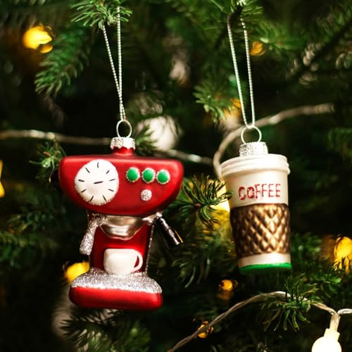 Amanman Hand-Blown Glass Coffee Ornaments Set 2025 - Funny Barista Pair | Unique Christmas Tree Ornaments