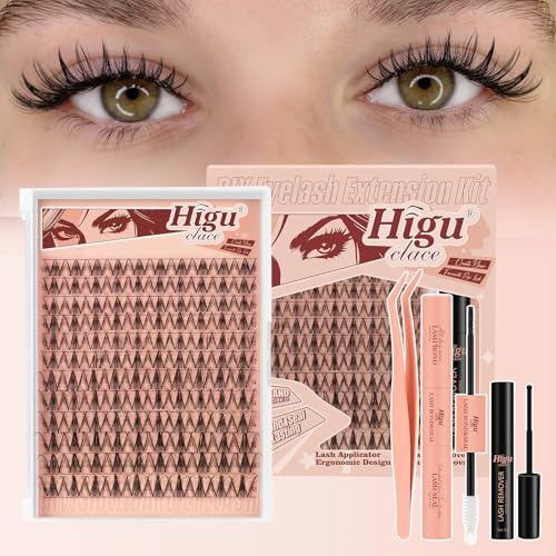Higu clace Lashes Extension Set Cluster Lashes | 10-18MIX Wimpern Extensions Mit Kleber Entferner Applikatoren für DIY Wimpern Extensions Set