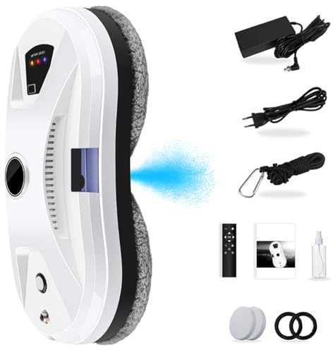 Robot nettoyeur de vitres électrique avec télécommande et réservoir de 30 ml, fonction de pulvérisation automatique, pour fenêtres intérieures et extérieures, 10 chiffons