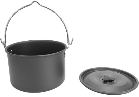 Jiawu Olla Colgante para Fogata Multifuncional de Aleación de Aluminio, Olla de Cocina de Gran Capacidad para Cocinar Al Aire Libre, Liviana y Fácil de Transportar para Viajes de Campamento