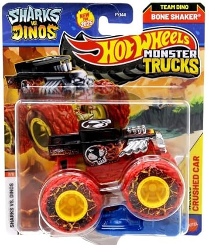 Hot Wheels Monster Trucks Sharks vs Dinos, 1:64 Scale Die-Cast Vehicle Collection, 2025 Edition (7/8 Bone Shaker)