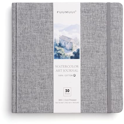 Fuumuui 30 Sheets Watercolour Journal 7.6 x 7.6 in/19.3 x 19.3cm | 100% Cotton Watercolour Paper 140LB/300GSM, Cold Pressed Travel Watercolor Sketchbook for Art Painting, Drawing, Mixed Media