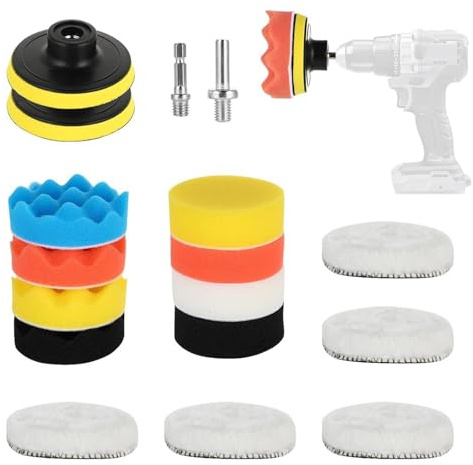 Funalix 17 Stück Auto Polierschwämme Polierpads, Polieraufsatz Akkuschrauber, Poliermaschine, Bohrmaschine zum Polieren, Schleifen, Wachsen