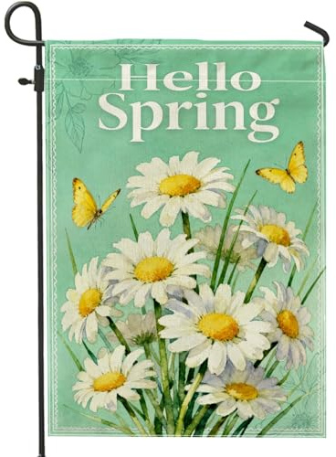 Bandiera da giardino con crisantemo, fiori primaverili naturali con farfalla verde primaverile su entrambi i lati, bandiere decorative per esterni, prato, portico, patio, ingresso, 30,5 x 45,7 cm
