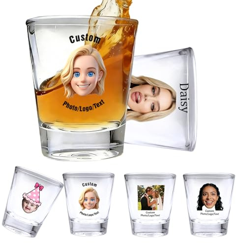 Verres à Shot Personnalisés 1.5 oz avec Photo Prénom Texte Verre à Shot Whisky Drôle Cadeau en Lot pour Homme Papa Anniversaire Mariage Anniversaire de Mariage EVJF Cadeaux Invités-Style Dessin Animé