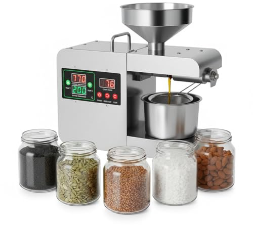 Estrattore d'Olio Professionale 820W, Macchina Automatica Spremitura a Freddo e Caldo, Apparecchio in Inox per Semi Arachidi Noci Sesamo Mandorle Cocco Lino