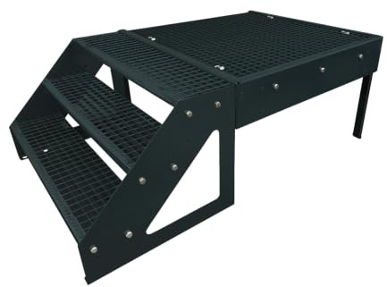 Podesttrappa ståltrappa 3 steg fristående höjd 57 cm inklusive piedestal 100 x 100 cm utan räcke i antracit RAL 7016/orientering trappor vänster eller höger