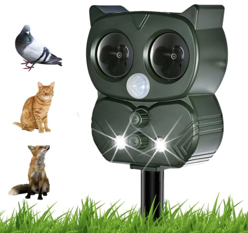 Repellente per Gatti, Dissuasori per Piccioni, Ultrasuoni Repellente Gatti Solare con Flash LED, Ultrasound Repellente per Animali, IP65 Impermeabile per Cani, Uccelli, Topi, Volpi